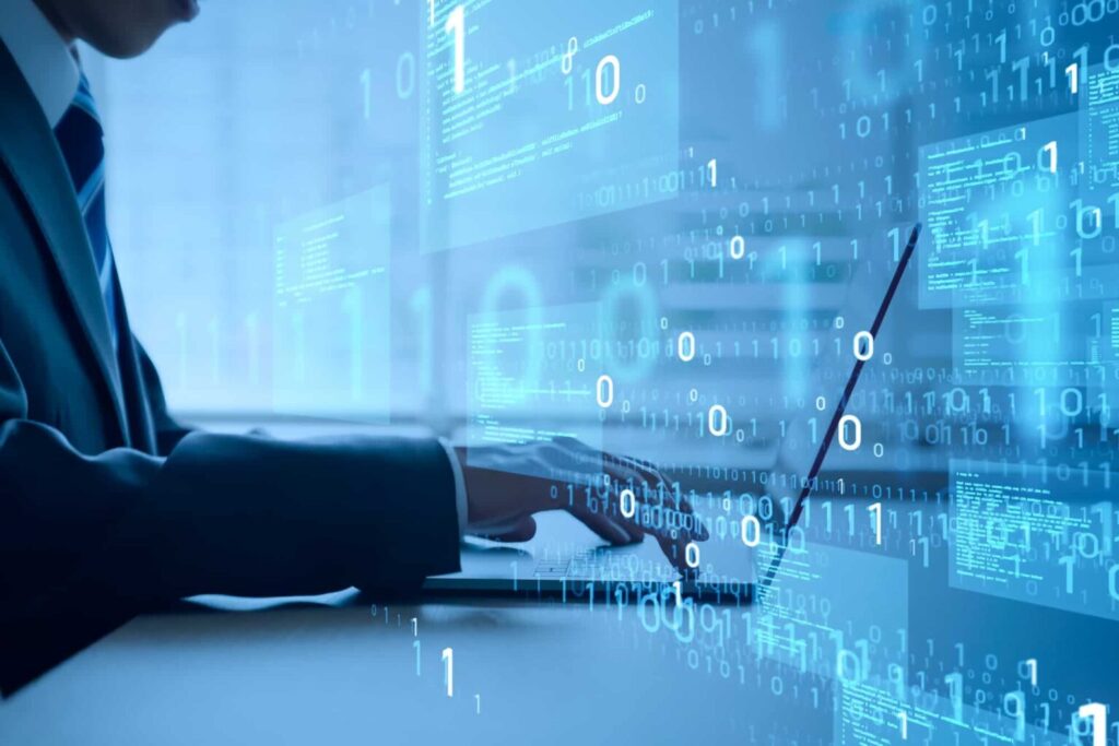 Digital forensics expert analyzing system logs to trace the source of a cyberattack.